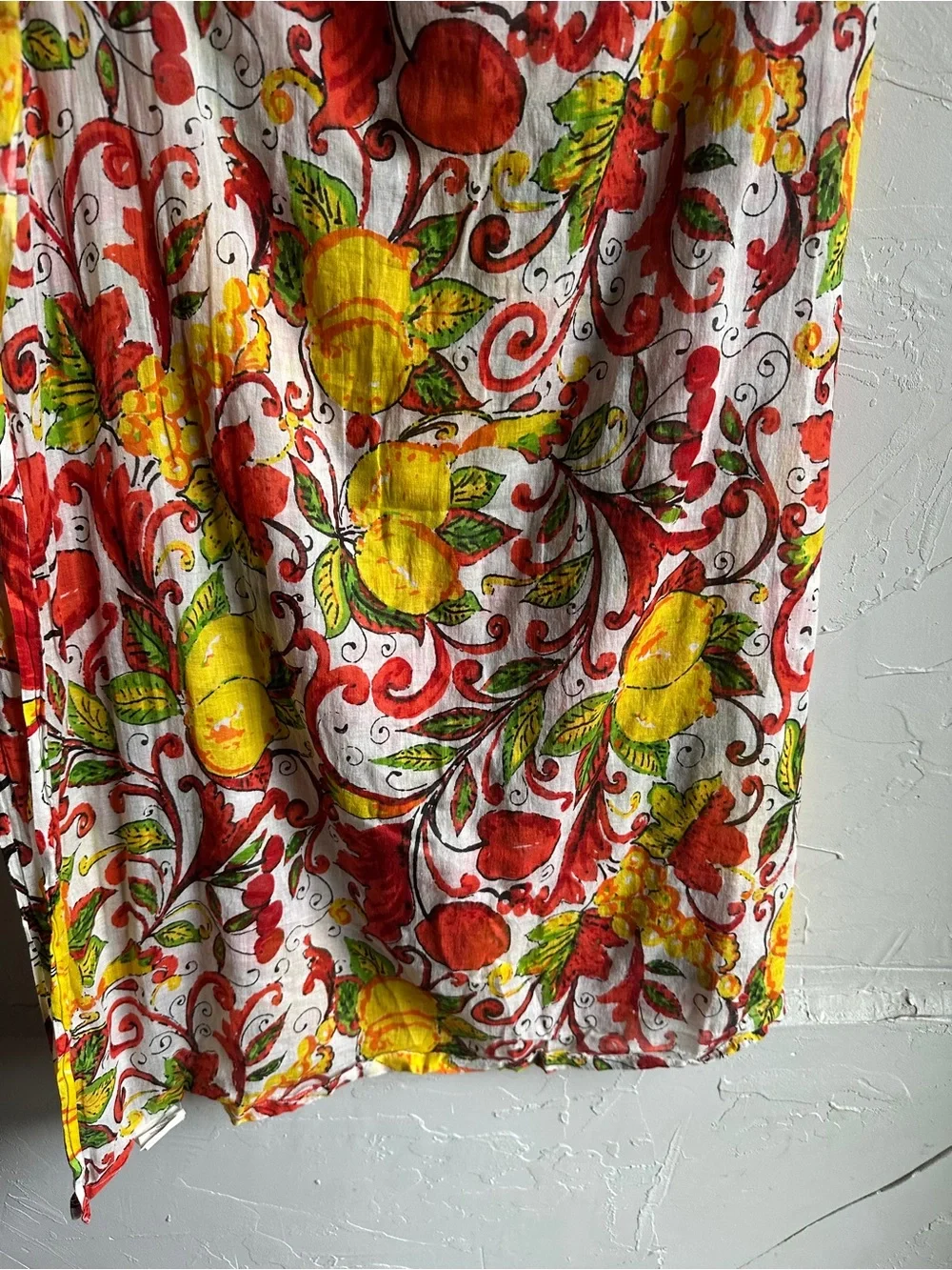 Italian Lemon Fruit Print Cotton Scarf Mediterranean Euro Summer Coastal Boho